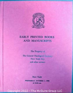 LOT 46.  Early Printed Books and Manuscripts.  Catalog of the Property of the General Theological Seminary, New York City, and other owners, which will be sold on Wednesday, October 1, 1980, at 10:00 a.m.  Christie, Manson & Woods International, Inc.  Hardback.