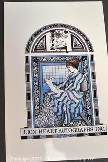 Lot 18.  Lion Heart Autographs.  21 items.  Catalogs 1-16, 39-40, 42-44; 1979-circa 1986 and early 2000s.  The company has been in New York City, albeit different locations, since its beginning.  David H. Lowenherz, president of the company, is a member of many book and manuscripts organizations.  From the company’s website: “The 2018 feature film starring Melissa McCarthy, entitled “Can You Ever Forgive Me” is based on the forging career of Lee Israel who the FBI captured with David’s assistance and participation in a sting operation.  Early catalogs were modest in size and appearance but the content revealed many choice items.  More modern catalogs are larger in dimension and are lavishly illustrated, while still containing wonderful items. 