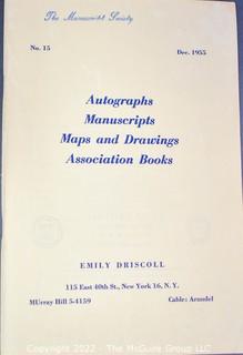 Lot 7.  Emily Driscoll Catalogs.  18 items.  Catalogs 15, 17-23, 26-28 and Supplementary Lists 2-4 and 7-10.  December 1955-October 1970.  Brooklyn born, Driscoll (1898-1992) operated her first shop in 1946, working from 115 East 40th Street and later 175 Fifth Avenue in New York.  She was one of the few women of her era who operated her own business as a dealer.  She worked with private collectors as well as institutions.  An internet search on November 28, 2021 showed that copies of her catalogs were available for $10.00.  Later in life, she resided in Shepherdstown, West Virginia. 