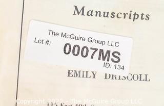 Lot 7.  Emily Driscoll Catalogs.  18 items.  Catalogs 15, 17-23, 26-28 and Supplementary Lists 2-4 and 7-10.  December 1955-October 1970.  Brooklyn born, Driscoll (1898-1992) operated her first shop in 1946, working from 115 East 40th Street and later 175 Fifth Avenue in New York.  She was one of the few women of her era who operated her own business as a dealer.  She worked with private collectors as well as institutions.  An internet search on November 28, 2021 showed that copies of her catalogs were available for $10.00.  Later in life, she resided in Shepherdstown, West Virginia. 