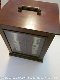 Antique Pathologists cabinet with drawers to hold glass slides; complete with brass top handle and glass door front; 15W x 13D x 19"T