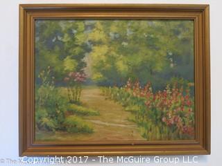 Garden Landscape, framed oil on canvas, original; signed Ida Martin, lower right; 16 1/2 x 20 1/2" 