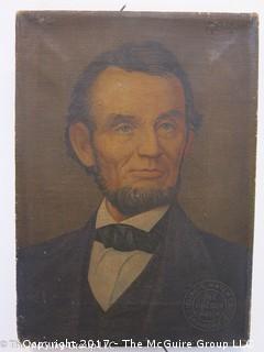 Unframed portrait of Abraham Lincoln on canvas; stamped lower right: "Illinois Watch Co."; 7 x 9 3/4"