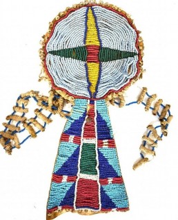 19th Century Prairie, Plains and Plateau Native American Beaded Leather Rosette Medallion Necklace.  9" x 4".