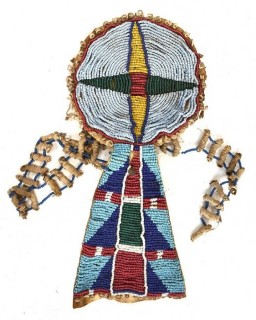 19th Century Prairie, Plains and Plateau Native American Beaded Leather Rosette Medallion Necklace.  9" x 4".