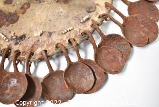 19th Century Prairie, Plains and Plateau Native American Ceremonial Beaded Leather Crupper with Hand Forged Metal Spoon Fringe.  Bead Work mostly intact, but condition issues on verso.  {Note: Description altered 3/6/22 @ 3:53pm ET and more photos added 3-7-22 @ 8:15am ET}