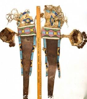 19th Century Prairie, Plains and Plateau Native American Ceremonial Beaded Leather Crupper with Hand Forged Metal Spoon Fringe.  Bead Work mostly intact, but condition issues on verso.  {Note: Description altered 3/6/22 @ 3:53pm ET and more photos added 3-7-22 @ 8:15am ET}