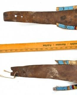 19th Century Prairie, Plains and Plateau Native American Ceremonial Beaded Leather Crupper with Hand Forged Metal Spoon Fringe.  Bead Work mostly intact, but condition issues on verso.  {Note: Description altered 3/6/22 @ 3:53pm ET and more photos added 3-7-22 @ 8:15am ET}