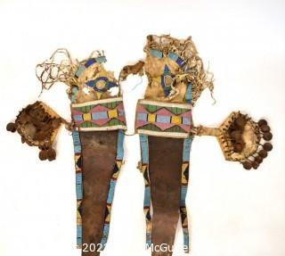 19th Century Prairie, Plains and Plateau Native American Ceremonial Beaded Leather Crupper with Hand Forged Metal Spoon Fringe.  Bead Work mostly intact, but condition issues on verso.  {Note: Description altered 3/6/22 @ 3:53pm ET and more photos added 3-7-22 @ 8:15am ET}