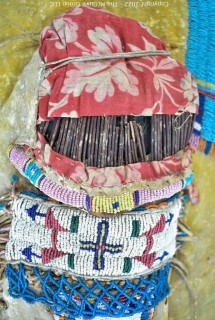 19th Century Prairie, Plains and Plateau Native American Beaded Hide Toy Cradleboard with Applied Doll