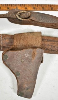 19th Century Hand Tooled Leather Child's Belt with Holster. 