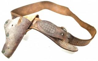 19th Century Hand Tooled Leather Child's Belt with Holster. 