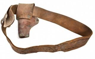 19th Century Hand Tooled Leather Child's Belt with Holster. 