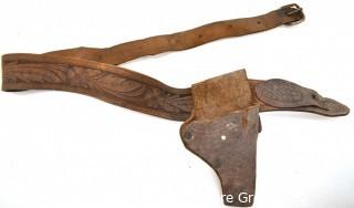 19th Century Hand Tooled Leather Child's Belt with Holster. 