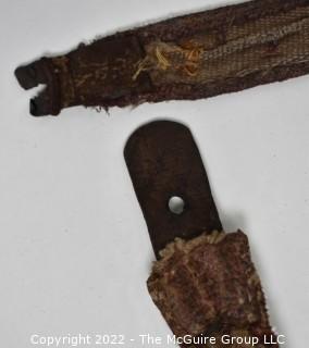 19th Century Prairie, Plains and Plateau Native American Woodlands Crooked Knife with Tiger Maple Handle; Beaded Hide Knife Sheath with Belt and Hand Forged Bells.  {Note: Additional photos were added 3-7-22 @ 8:11am ET}  