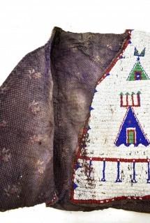 19th Century Prairie, Plains and Plateau Native American, possibly Sioux Beaded Vest with Teepee Design.  Much bead loss but assemblage of loose trade beads included for restoration purposes. Description updated 3-9-22 7:00PM