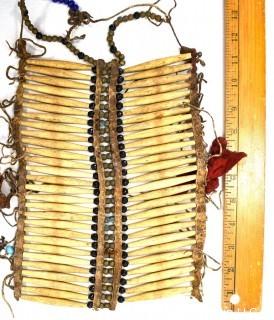 19th Century Prairie, Plains and Plateau Native American Warrior Long Bone and Hide Breastplate.  9" x 11" 