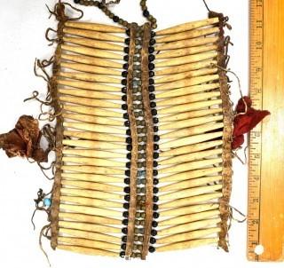 19th Century Prairie, Plains and Plateau Native American Warrior Long Bone and Hide Breastplate.  9" x 11" 