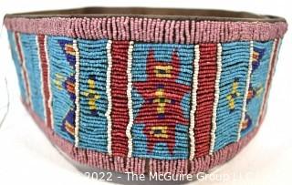 19th Century Prairie, Plains and Plateau Native American Hide Ceremonial Beaded Horse Tack.  Stiff from age. 