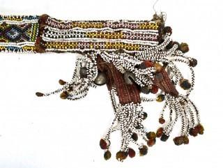 19th Century Beaded Native American Ceremonial Belt with Beading and Metal Bells.  Missing Clasp.  27" long.