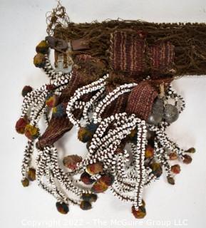 19th Century Beaded Native American Ceremonial Belt with Beading and Metal Bells.  Missing Clasp.  27" long.