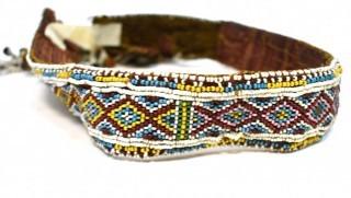 19th Century Beaded Native American Ceremonial Belt with Beading and Metal Bells.  Missing Clasp.  27" long.