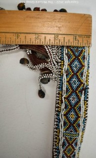 19th Century Beaded Native American Ceremonial Belt with Beading and Metal Bells.  Missing Clasp.  27" long.