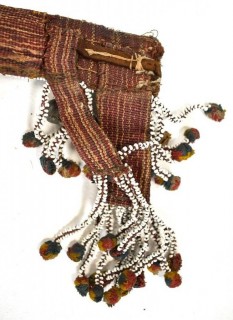 19th Century Beaded Native American Ceremonial Belt with Beading and Metal Bells.  Missing Clasp.  27" long.