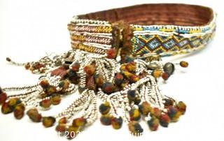 19th Century Beaded Native American Ceremonial Belt with Beading and Metal Bells.  Missing Clasp.  27" long.