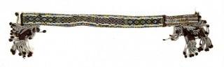 19th Century Beaded Native American Ceremonial Belt with Beading and Metal Bells.  Missing Clasp.  27" long.