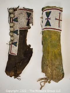 19th Century Prairie, Plains and Plateau Native American Beaded Ceremonial Sleeve Chaps.  One with severe condition issues.