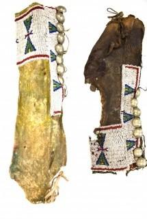 19th Century Prairie, Plains and Plateau Native American Beaded Ceremonial Sleeve Chaps.  One with severe condition issues.