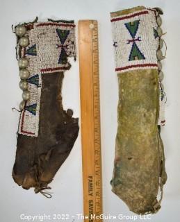 19th Century Prairie, Plains and Plateau Native American Beaded Ceremonial Sleeve Chaps.  One with severe condition issues.