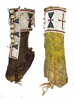 19th Century Prairie, Plains and Plateau Native American Beaded Ceremonial Sleeve Chaps.  One with severe condition issues.