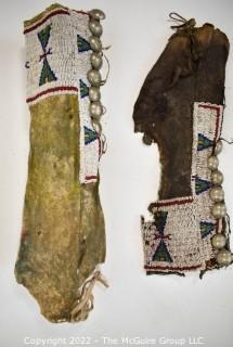 19th Century Prairie, Plains and Plateau Native American Beaded Ceremonial Sleeve Chaps.  One with severe condition issues.