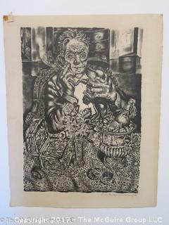 Original Self Portrait Signed Print; by Ivan Le Lorraine Albright; American Magic Realist Painter; 1897-1983; 10 x 14 image size 