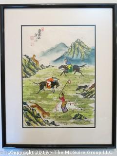 Framed antique Japanese print; 18 1/2 x 23 1/2"