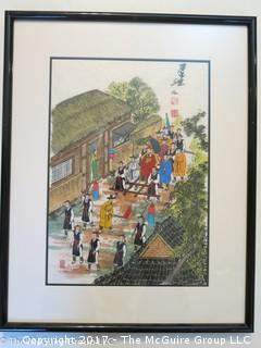 Framed antique Japanese print; 18 1/2 x 23 1/2"