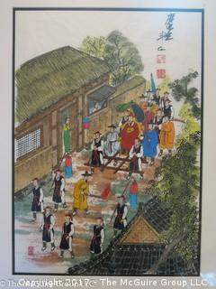 Framed antique Japanese print; 18 1/2 x 23 1/2"