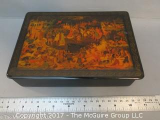 Lacquered keepsake covered box; made in USSR; 6 x 8 x 2 1/2"T