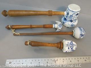 Hand painted Asian ceramic cooking tools with wooden handles 