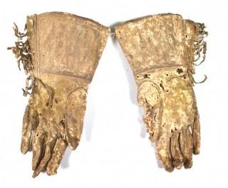 19th Century Prairie, Plains and Plateau Native American Hide Child's Embroidered Gauntlet Gloves.  Condition issues  