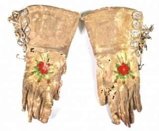 19th Century Prairie, Plains and Plateau Native American Hide Child's Embroidered Gauntlet Gloves.  Condition issues  