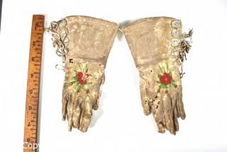 19th Century Prairie, Plains and Plateau Native American Hide Child's Embroidered Gauntlet Gloves.  Condition issues  