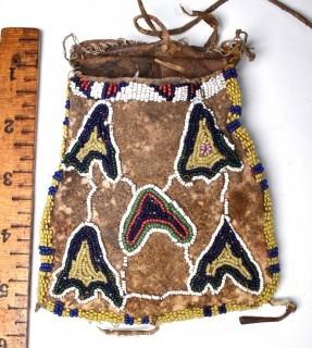 19th Century Prairie, Plains and Plateau Native American Beaded Hide Pouch.