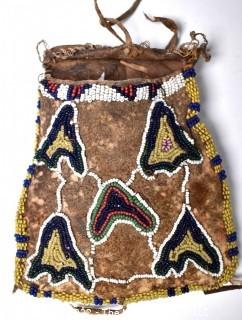 19th Century Prairie, Plains and Plateau Native American Beaded Hide Pouch.