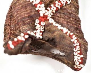 19th Century Native American Woven Fabric Bag or Pouch with Bead Decoration. 