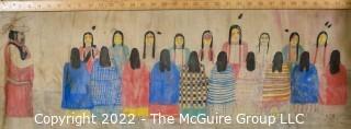 Late 19th Century 24 Ft Long Ute Plateau Native American Bear Dance Story Cloth Painting, Ink and Pigment on Muslin. There is a short video in the "Photo Gallery" and additional photos 

