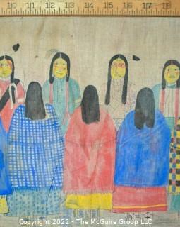 Late 19th Century 24 Ft Long Ute Plateau Native American Bear Dance Story Cloth Painting, Ink and Pigment on Muslin. There is a short video in the "Photo Gallery" and additional photos 

