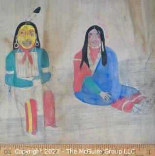 Late 19th Century 24 Ft Long Ute Plateau Native American Bear Dance Story Cloth Painting, Ink and Pigment on Muslin. There is a short video in the "Photo Gallery" and additional photos 

